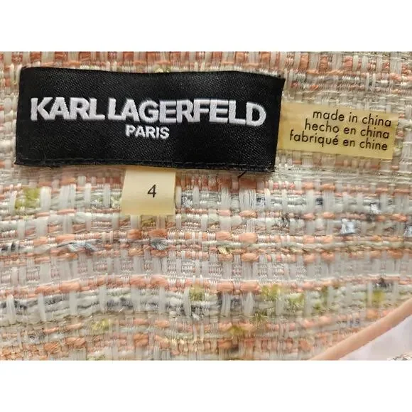 Karl Lagerfeld Pink Tweed JacketVintage Gold Hardware Zip Up Sz 4